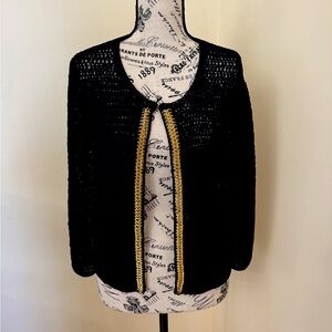 Doncaster black with gold trim sweater cardigan with pockets size Medium